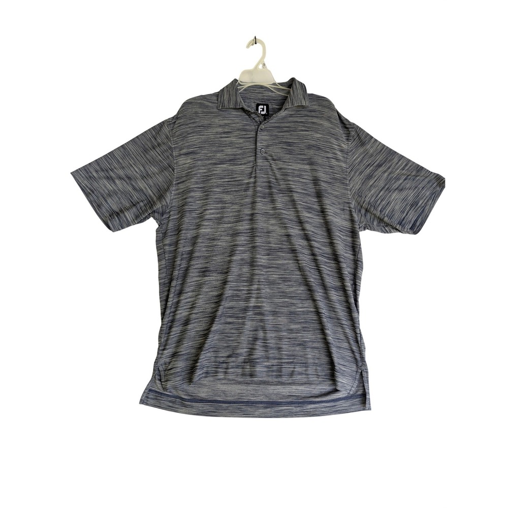 FootJoy Mens Golf Polo Shirt Medium Gray Navy Blue Space Dye Performance Stretch